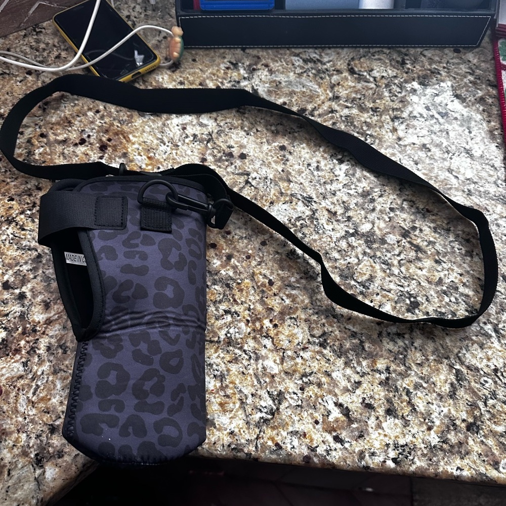 Black Gray Cheetah Animal Print Drink Holder Shoulder Strap for Handle